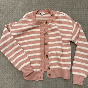 Ann Taylor Pink and White Knit Cardigan